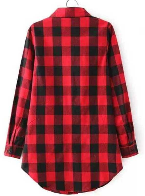 Blusa cuadros botones manga larga rojo | Mode de Mujer Blusa cuadros botones manga larga rojo | Mode de Mujer