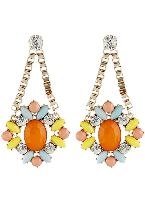 Pendientes dorados diamante de imitación piedra naranja