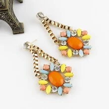 Pendientes dorados diamante de imitación piedra naranja
