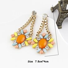 Pendientes dorados diamante de imitación piedra naranja