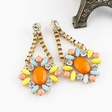 Pendientes dorados diamante de imitación piedra naranja