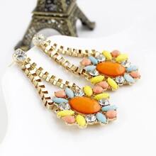 Pendientes dorados diamante de imitación piedra naranja