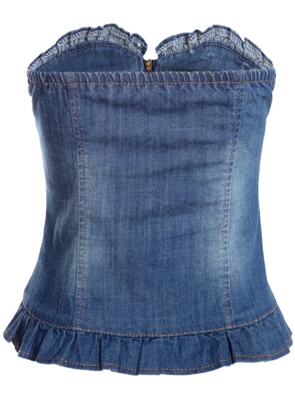 Bleached Denim Strapless Dress