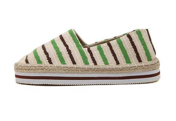 pale green round toe striped flat shoes
