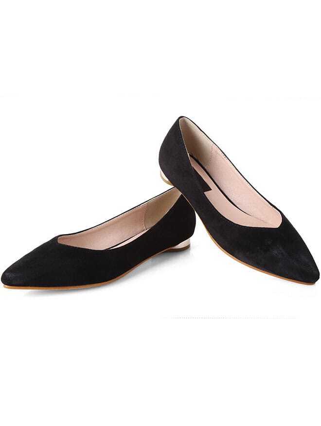 Black Brush Pointed Toe Flats