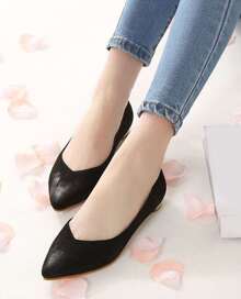Black Brush Pointed Toe Flats