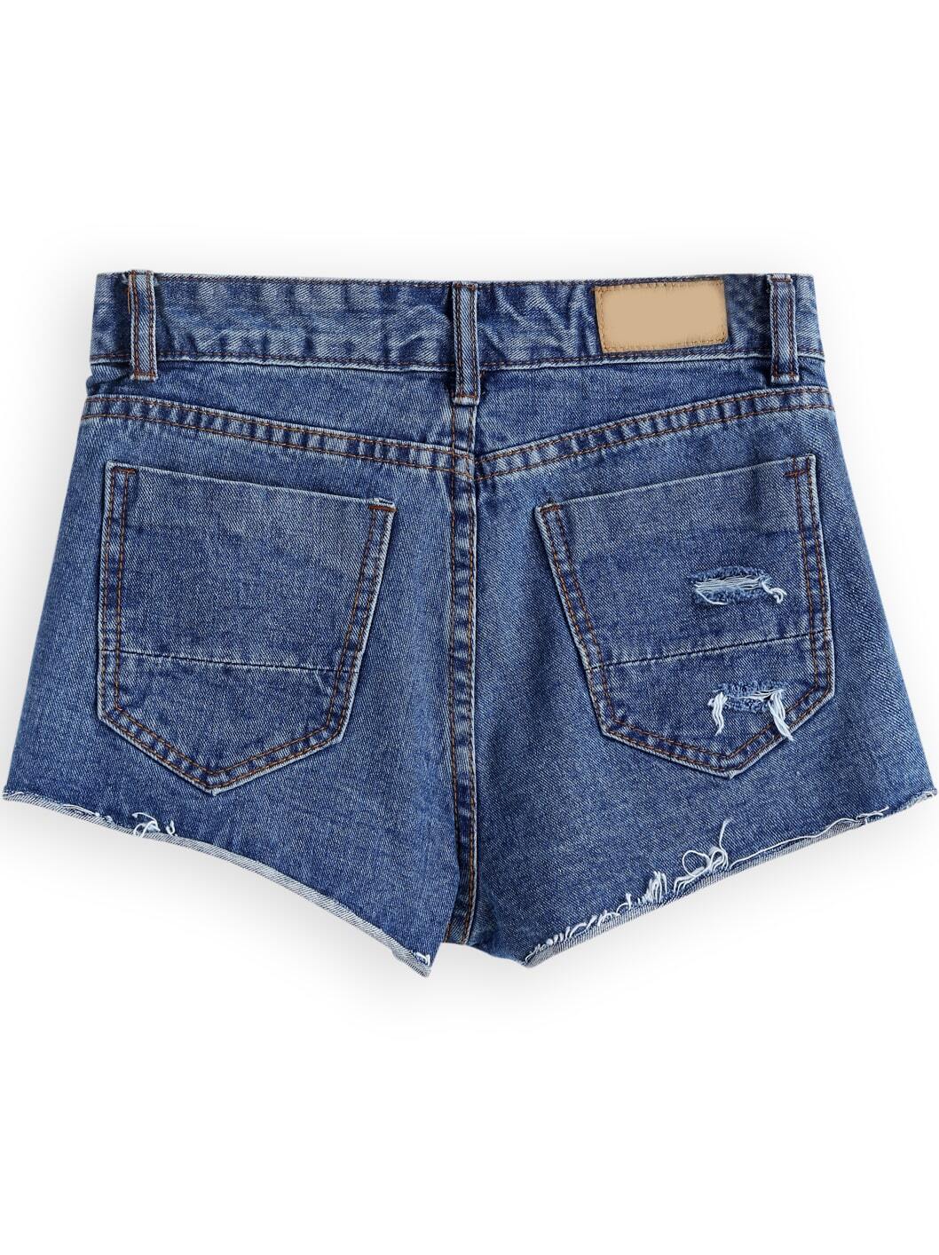 Blue Low Waist Ripped Denim Shorts -SheIn(Sheinside) Blue Low Waist Ripped Denim Shorts -SheIn(Sheinside)