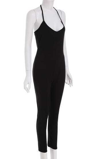 Spaghetti Strap Backless Belt Plain Sleeveless Jumpsuits Spaghetti Strap Backless Belt Plain Sleeveless Jumpsuits