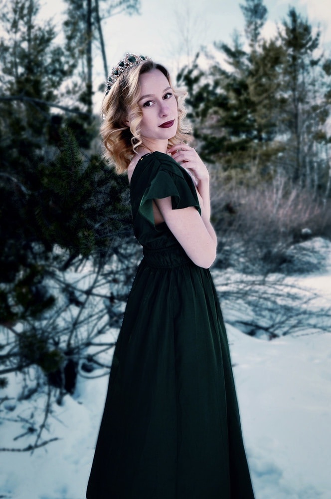 plunging neck tie front ruched split thigh dress