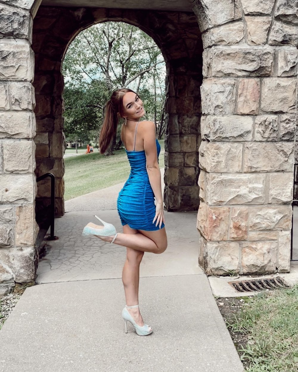 SHEIN PETITE Backless Ruched Glitter Bodycon Dress SHEIN USA