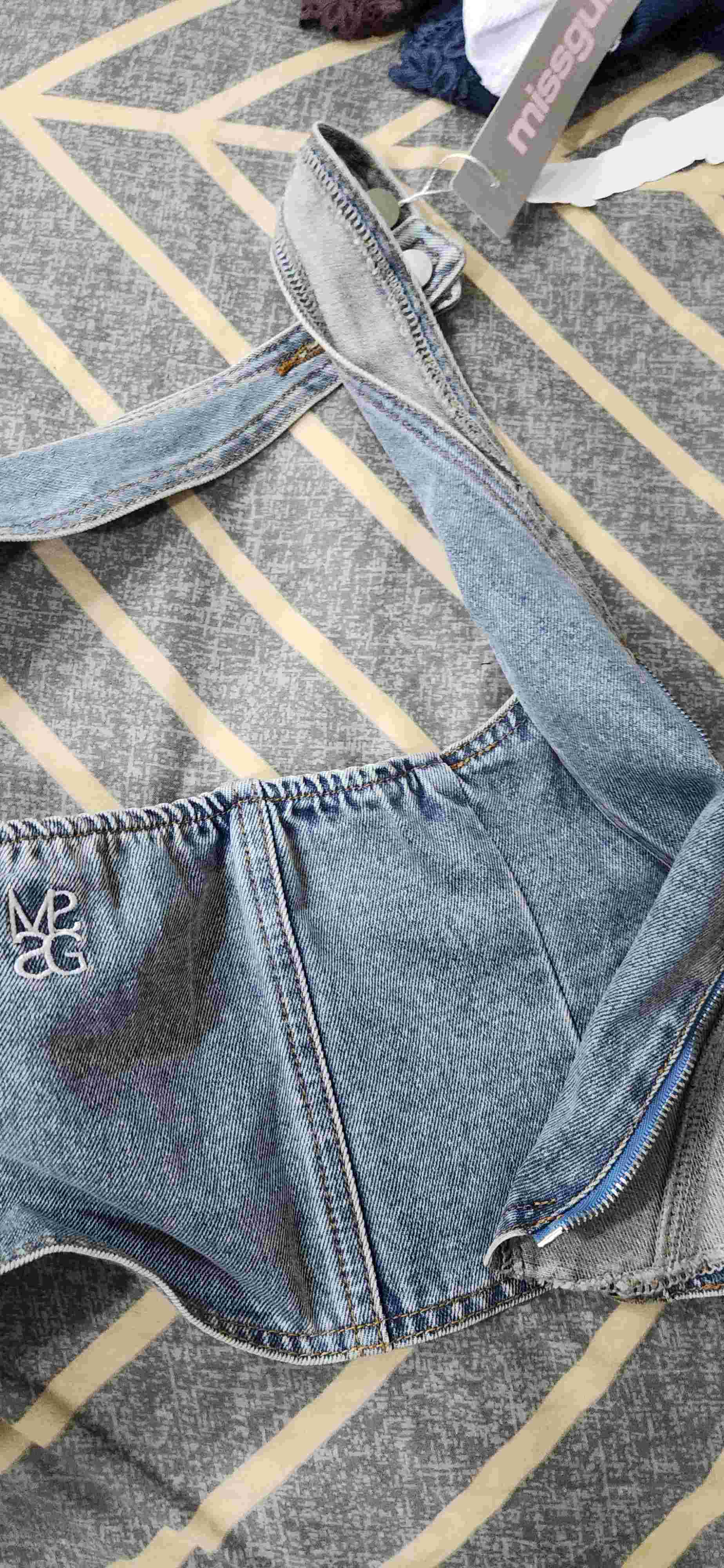 MISSGUIDED Zip Closure Scoop Halter Neck Backless Denim Vest