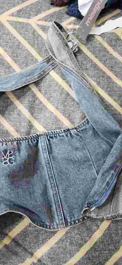 MISSGUIDED Zip Closure Scoop Halter Neck Backless Denim Vest