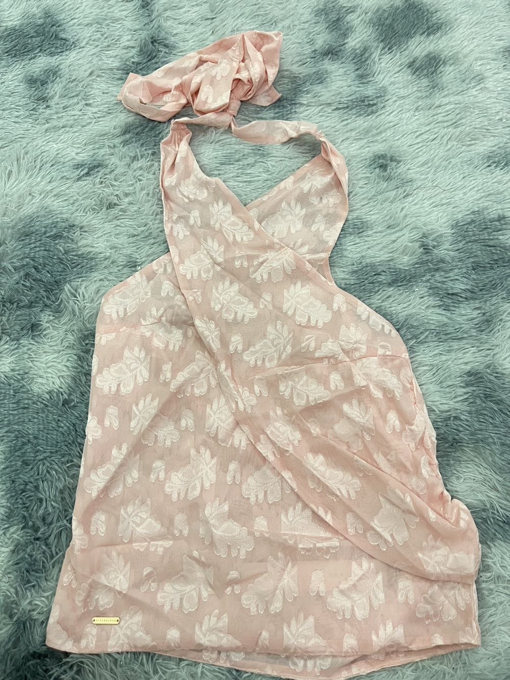 MISSGUIDED Satin Print Cross Halter Neck Wrap Around Top
