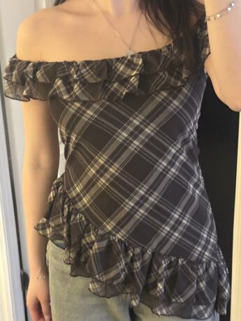 ROMWE J-Fashion Y2K Vintage Plaid Asymmetric Hem Tank Top
