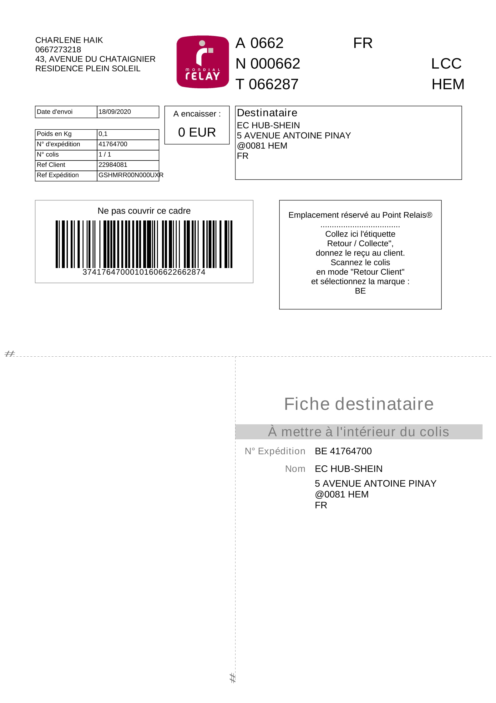 Shein Mariee Rousse Etiquettes