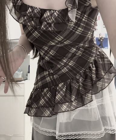 ROMWE J-Fashion Y2K Vintage Plaid Asymmetric Hem Tank Top