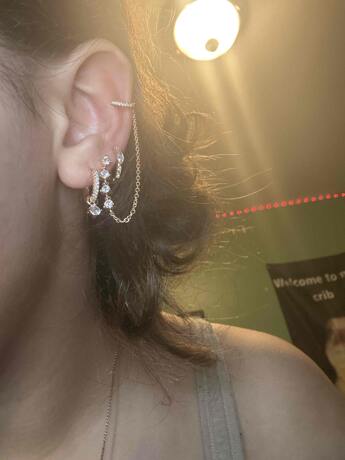 3pcs/Set Delicate Cubic Zirconia Chain Ear Studs Clip-On Earrings, Women Formal Party Jewelry (Quantity Fits One Ear)