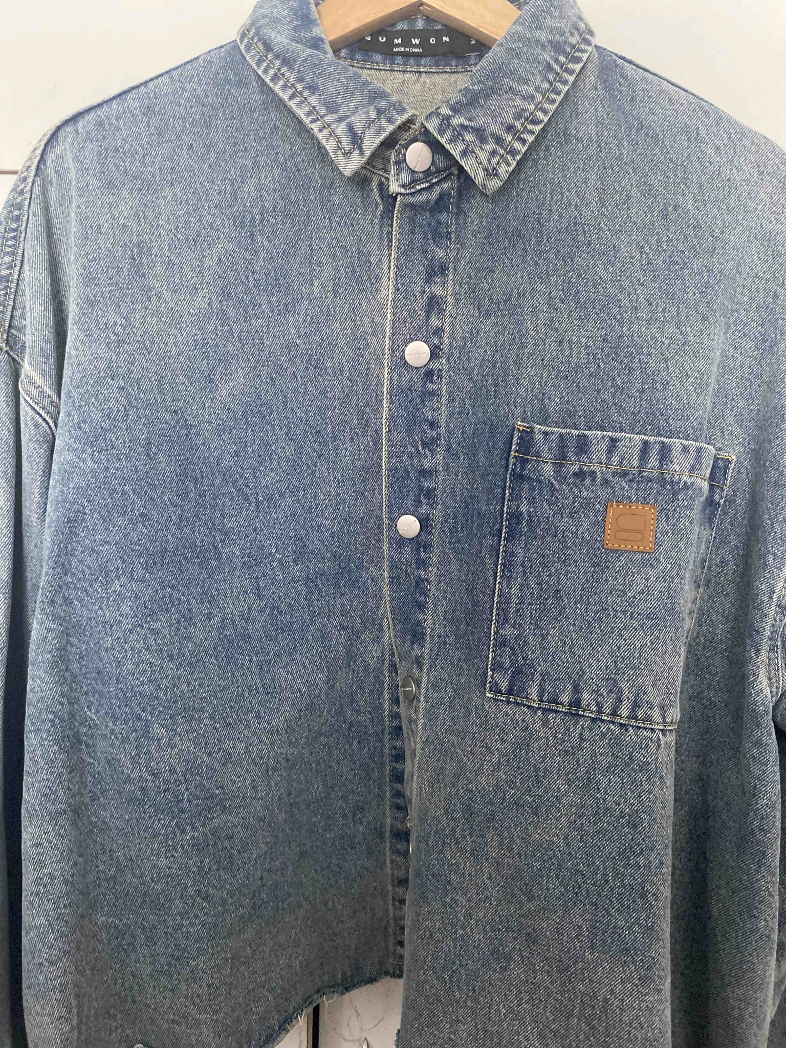 Oversized Cropped Raw Edge Long Sleeve Classic Men Denim
