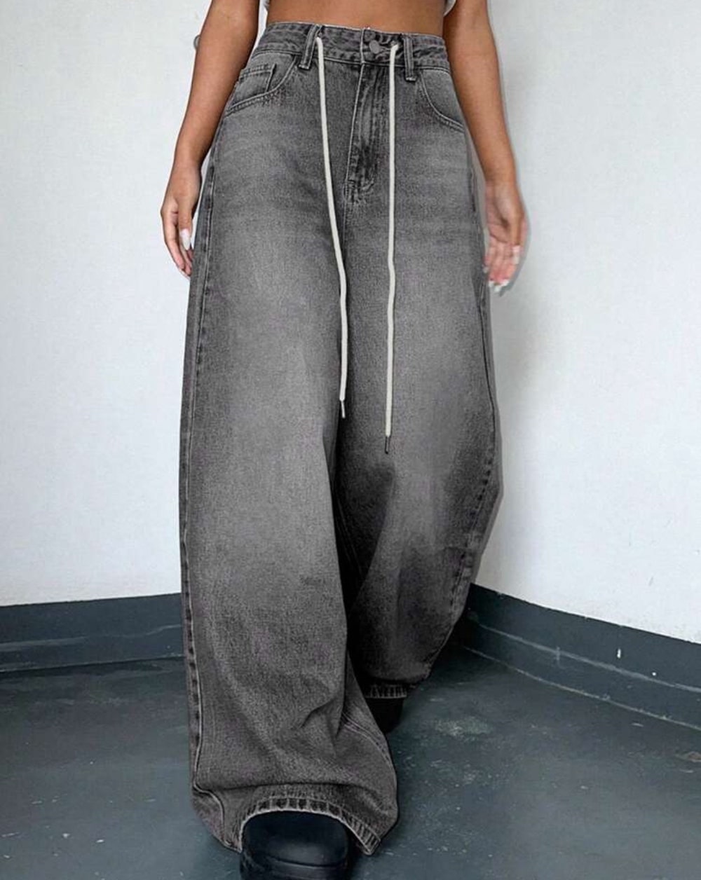 Women's Drawstring Waist Loose Fit Denim Pants,Baggy Jeans｜DAZY
